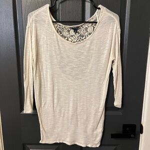 American Eagle Outfitters Cream Long Sleeve Top with Lace Detail